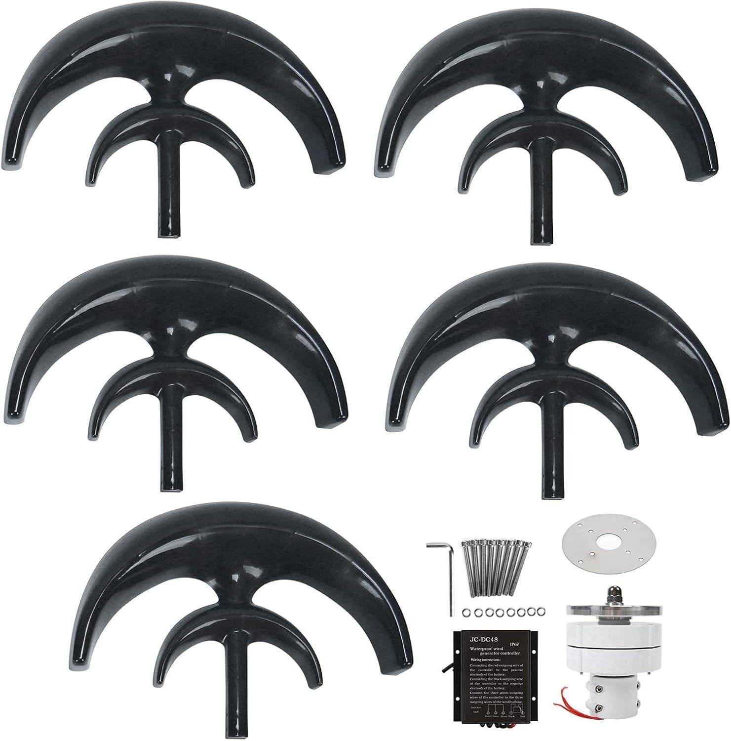 600W No Noise Vertical Wind Turbine Generator, 12V/24V Magnetic Levitation Design, MPPT Controller for Home & Street Lighting, Efficient Renewable Energy Solution - Black