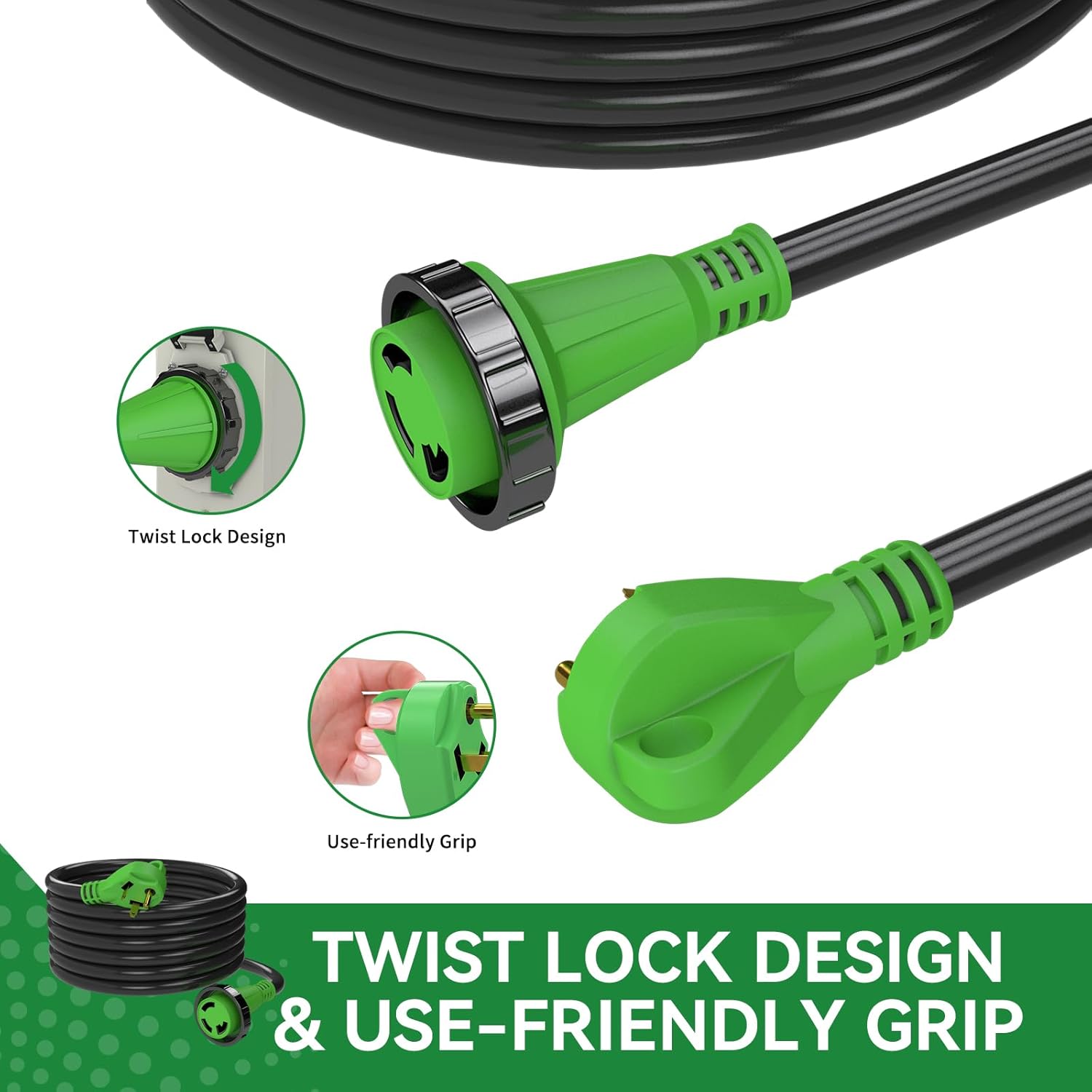 Pre-Drilled 30 Amp Generator Inlet Box and 30 Amp RV Extension Cord 25FT Waterproof Combo Kit, NEMA TT-30P to L5-30R Power Extension Cord with NEMA L5-30P Generator Inlet, ETL Listed