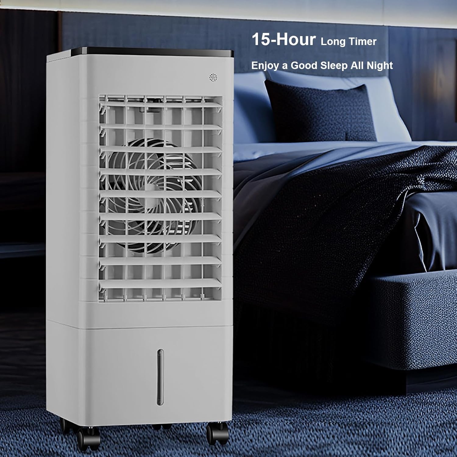 Swamp Cooler Air Conditioner Portable, 3-in-1 Evaporative Air Cooler, 3 Speeds 3 Modes, 90° Oscillation, 15h Timer, 2.4 Gal, 2 Ice Packs, Remote & Touch Control, Evaporative Cooling Fan