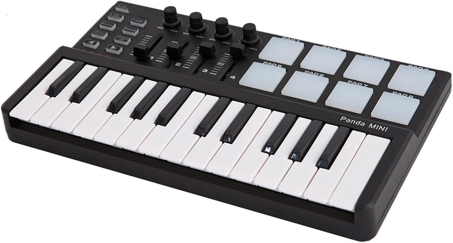 Keyboard Piano MIDI Controller Mini 25-Key USB Keyboard and Drum Pad with 8 Backlit Trigger Pads& 4 MIDI Control Groups