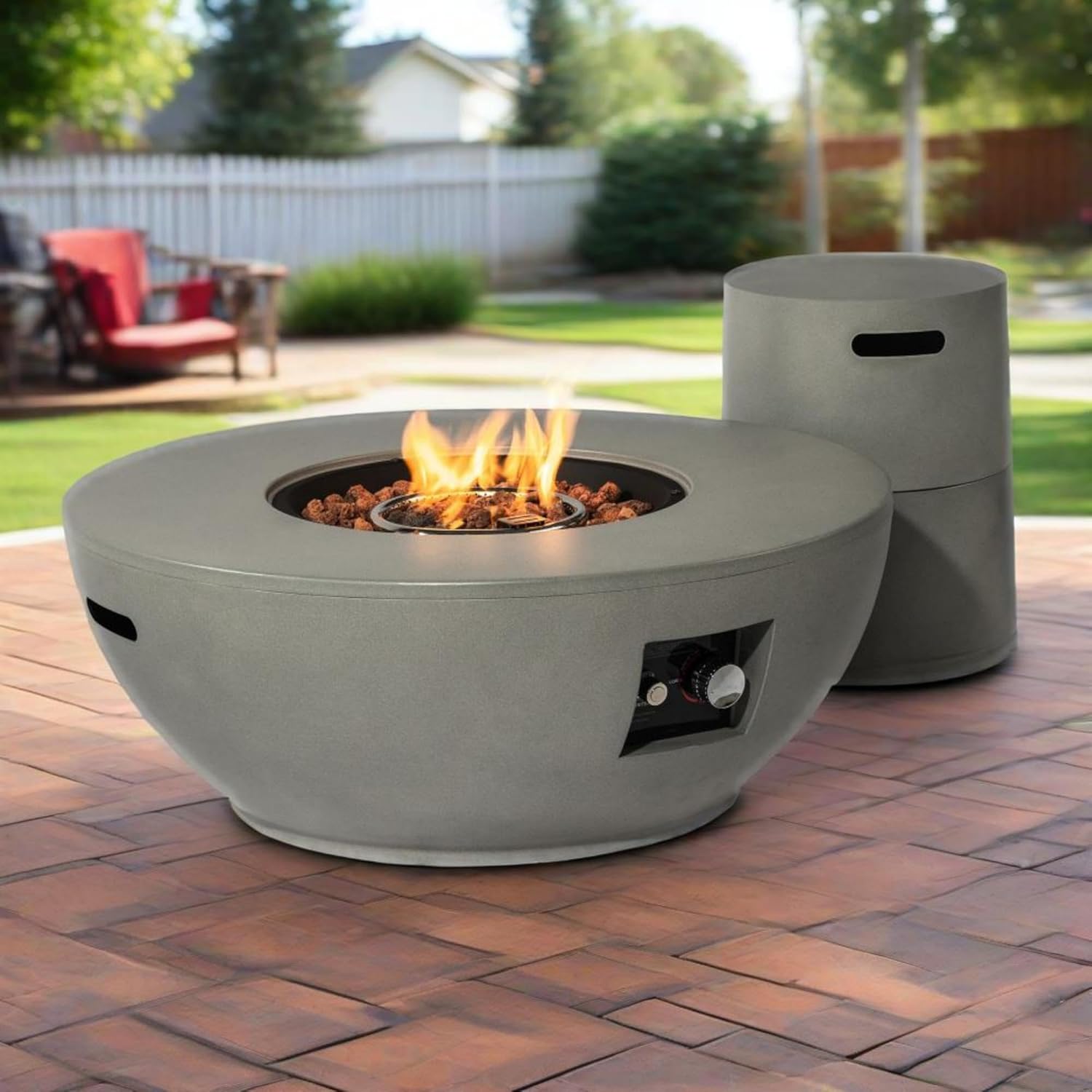 50000BTU Steel Fire Pit Table 36 Inches Propane Powered with Adjustable Heat Settings Built-in Tank Holder Lava Rocks Grey