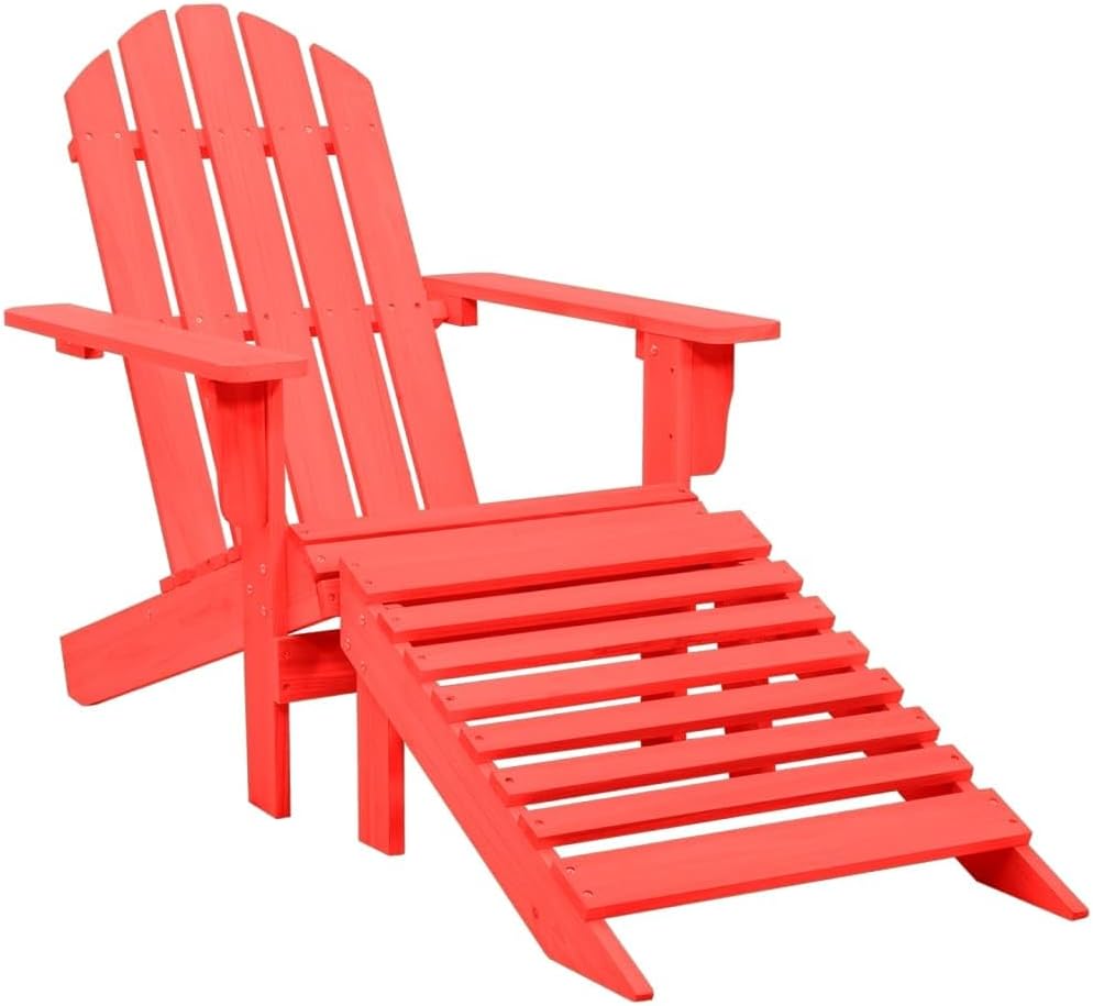 Patio Adirondack Chair with Ottoman Solid Fir Wood Red,Ultimate Comfort and Durability: Premium Red Adirondack Chair with Detachable Ottoman for Outdoor Relaxation Outdoor Furniture, Outdoor Chairs