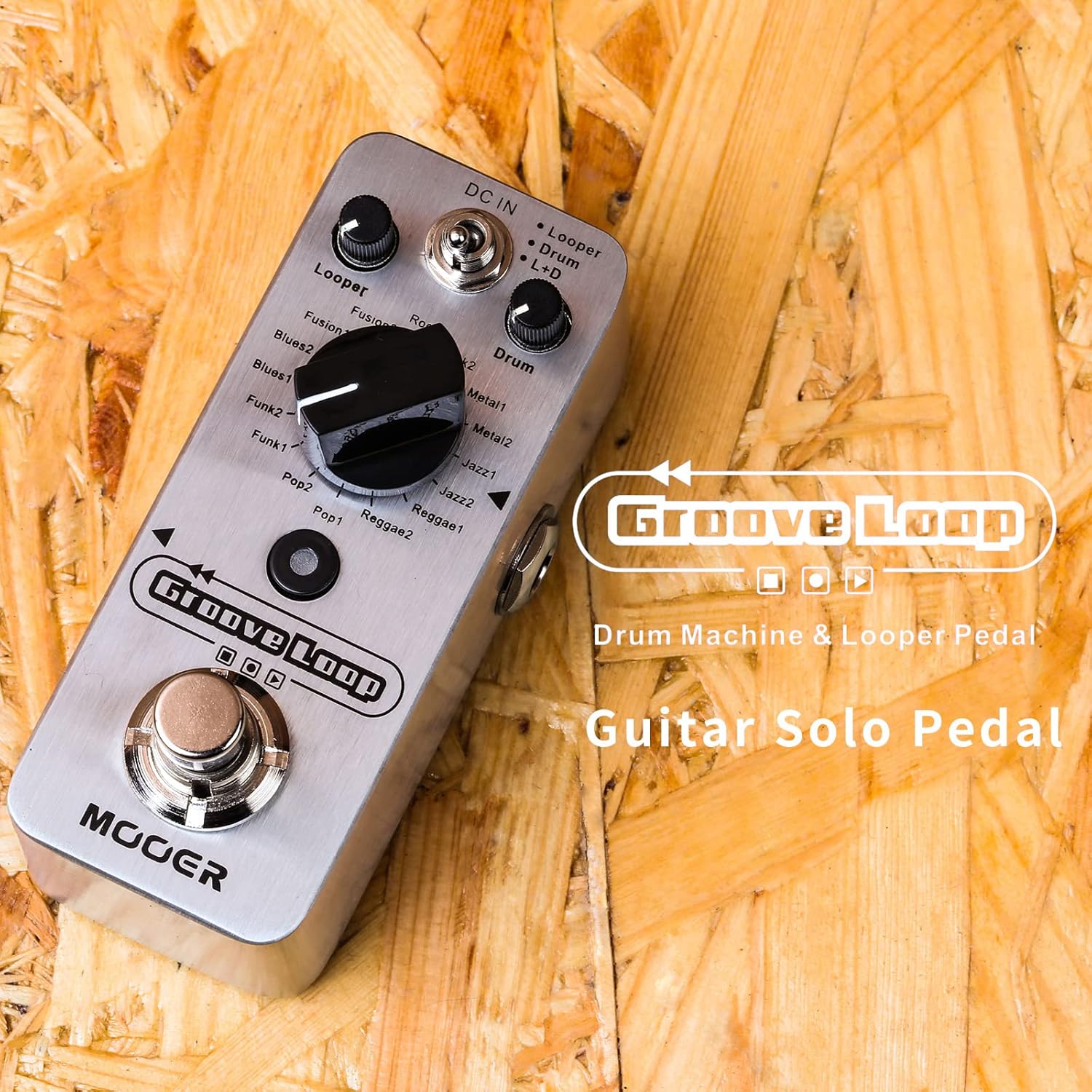 MOOER Groove Loop drum machine with 20 minute finder, 16 different drum grooves, 3 modes, play tempo for loop, record, practice with micro loop drum pedal, mini guitar jamming tool