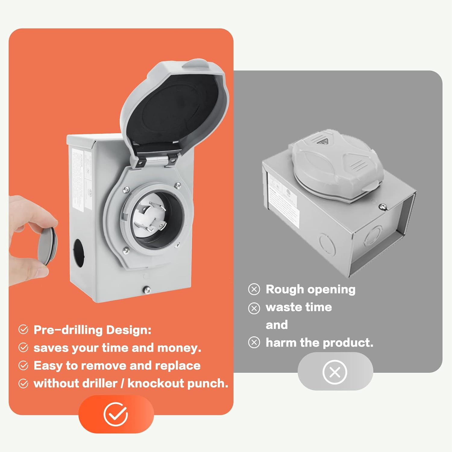 Finderomend 50ft 30 Amp Generator Cord and 30 Amp Generator Inlet Box, NEMA L14-30P to L14-30R Power Extension Cord 125V/250V 7500W Twist Lock Cord Plug for RV Emergency Backup,ETL Listed