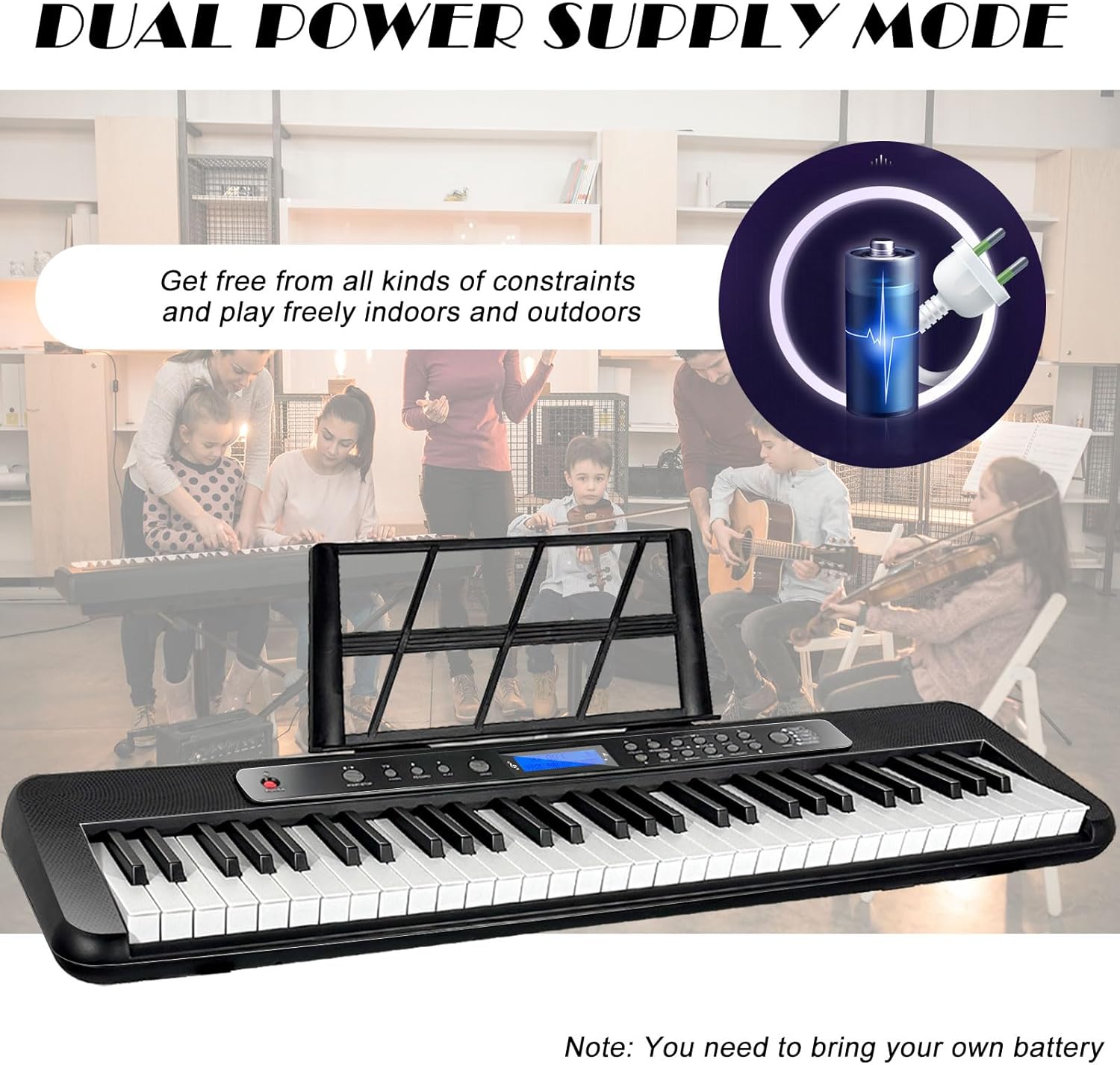 AQNIEGEP Pro 61-Key Electric Keyboard Piano w/LCD & Sustain Pedal, Full-Size Studio Keyboard w/Stand, Bench, Headphones, Mic, 200 Timbres/Rhythms, 80 Songs, Professional Piano Keyboard for All Levels