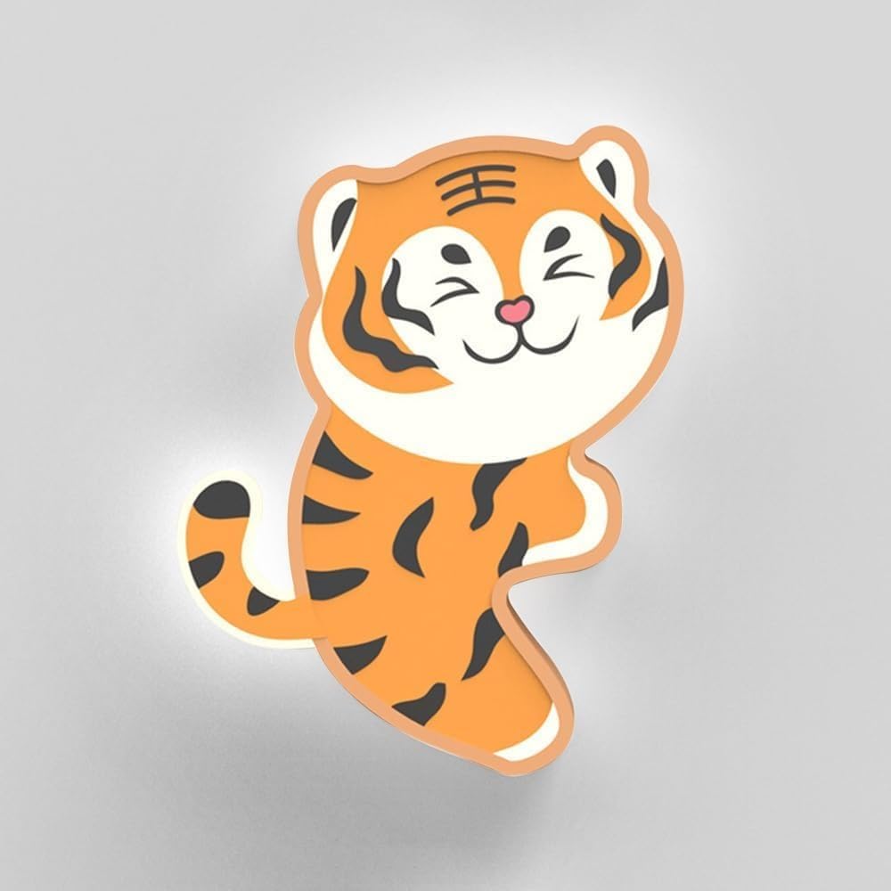 Modern LED Wall Sconce, 15W LED 3-Color Dimming Wall Lighting Fixtures, Creative Cartoon Tiger Wall Light, Interior Decoration Wall Light for Kid's Room Bedroom Living Room Hallway