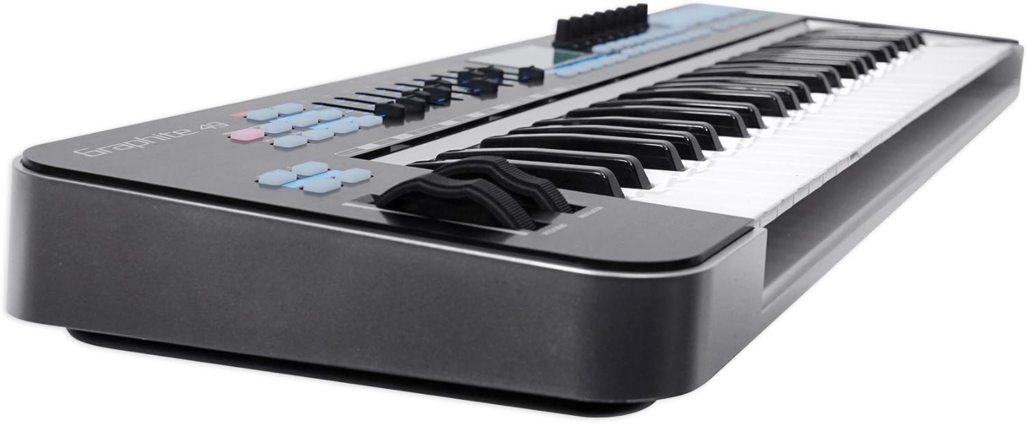 Samson Graphite 49 Key USB MIDI DJ Keyboard Controller w/Aftertouch/Fader/Pads Bundle with RockvilIe RKS30X Double X Braced Keyboard Stand w Push Button Lock Mechanism!