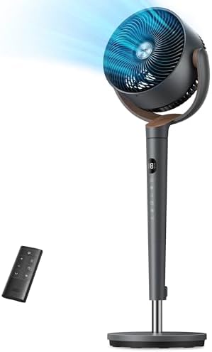 Dreo Fan for Bedroom, 120° Oscillating Standing Fans, Quiet Floor Fan with DC Motor, 100ft Pedestal Fans for Room, 9 Speeds, 4 modes, 20dB, 120° Manual Vertical, 37-42