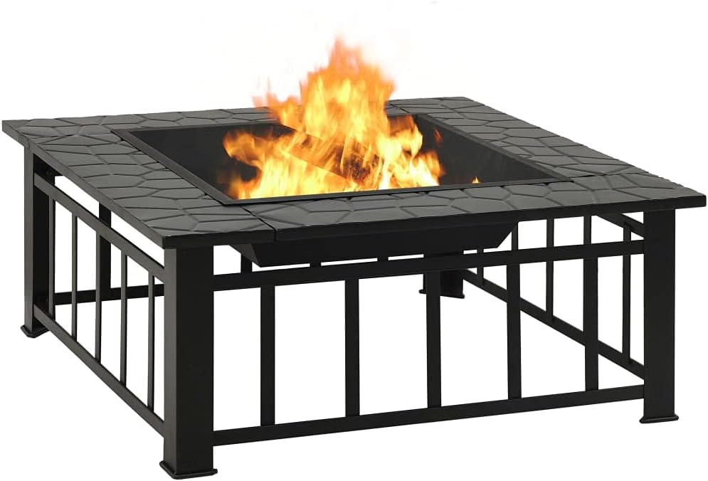 Steel Fire Pit Bowl,Outdoor Wood Burning Grill,for Camping Picnic Bonfire Patio Backyard Garden Beaches Park, Garden Fire Pit with Poker 31.9