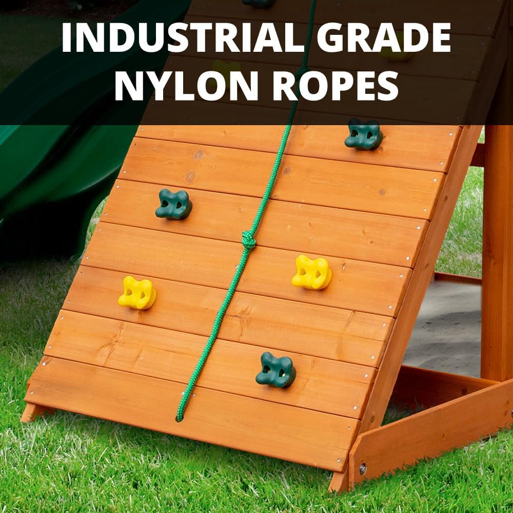 Gorilla Playsets 01-1077 Avalon Treehouse Wooden Swing Set with Oversized Green Vinyl Canopy Roof, Climbing Wall, Ladder, Swings and Slide