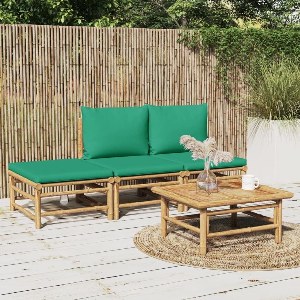 4 Piece Patio Lounge Set with Green Cushions Bamboo,Elegant Bamboo Patio Lounge Set: Comfort and Style for Your Outdoor Space Furniture Sets for Patio, Lawn & Garden