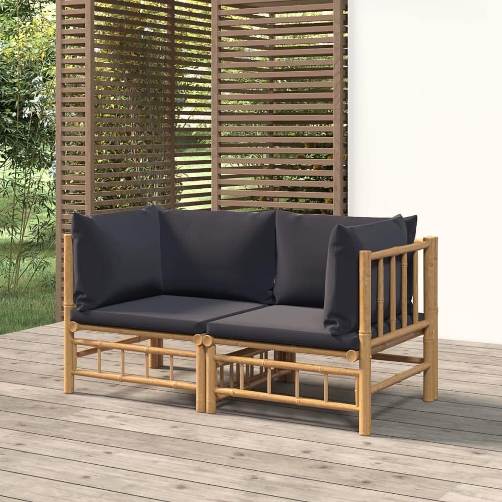 Patio Corner Sofas with Dark Gray Cushions 2 pcs Bamboo Garden Furniture