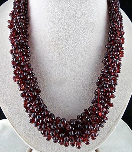 5 Line Natural GARNET TEARDROPS Briolette BEADS Necklace 20 INCHES 6.5MM
