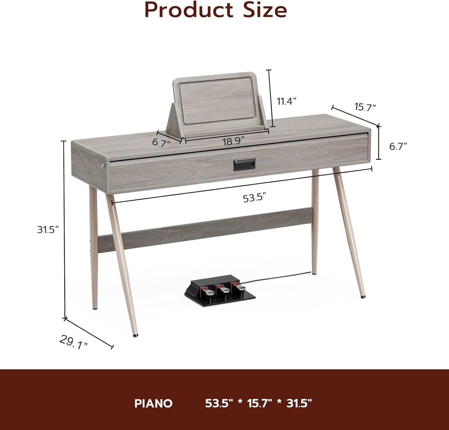 UMOMO 88 Key Weighted Digital Piano, Both Desk & Vanity Desk Piano, 88 Key Progressive Hammer-action Keyboard Piano for Beginners with MIDI, Gray