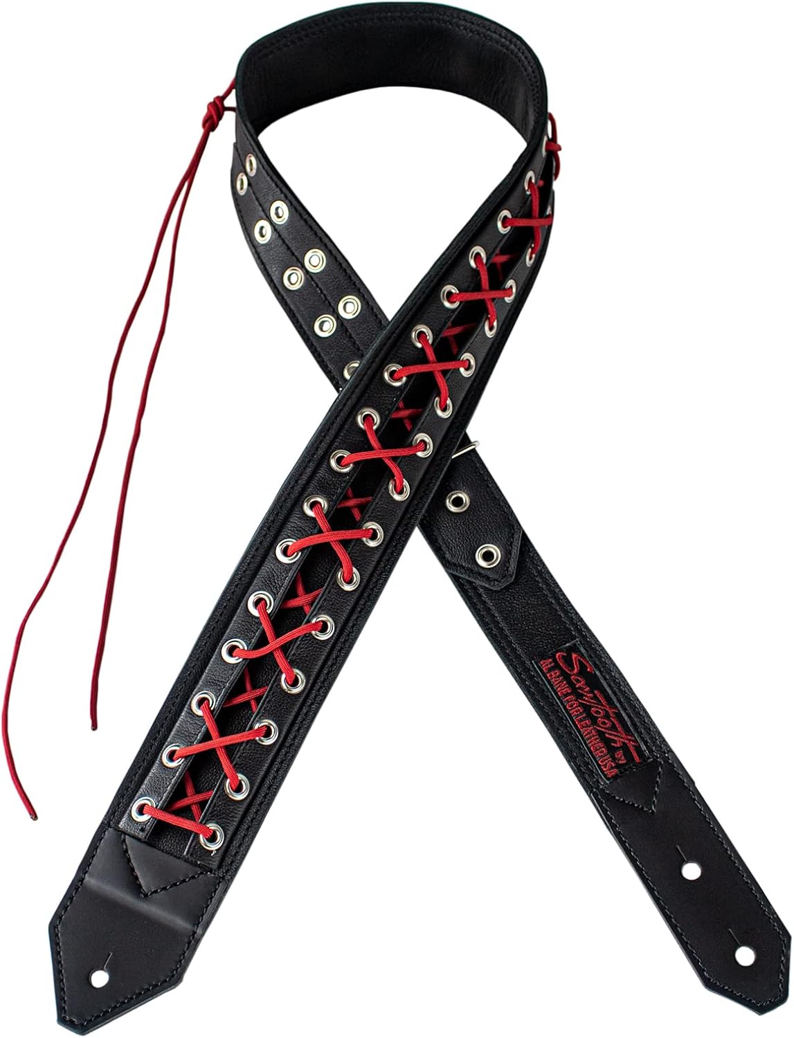 Sawtooth Red Lace 3” Wide Leather Guitar Strap Hand Crafted in the U.S.A.