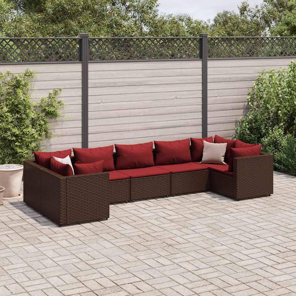 7 Piece Patio Lounge Set with Cushions Brown Poly Rattan Garden Furniture