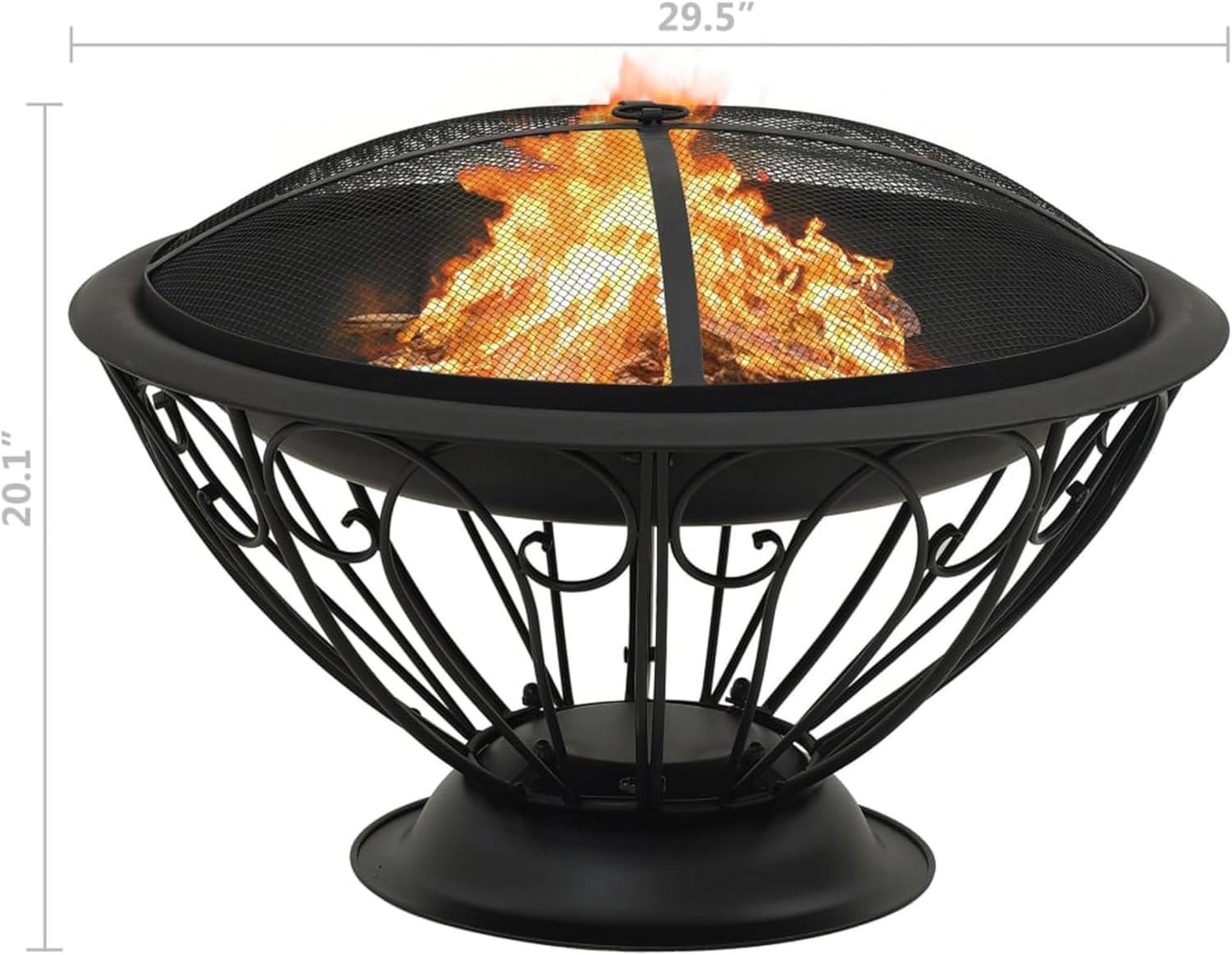 Benjara Outdoor Fire Pit with Poker and Mesh Cover, 30 Inch Black Steel Frame