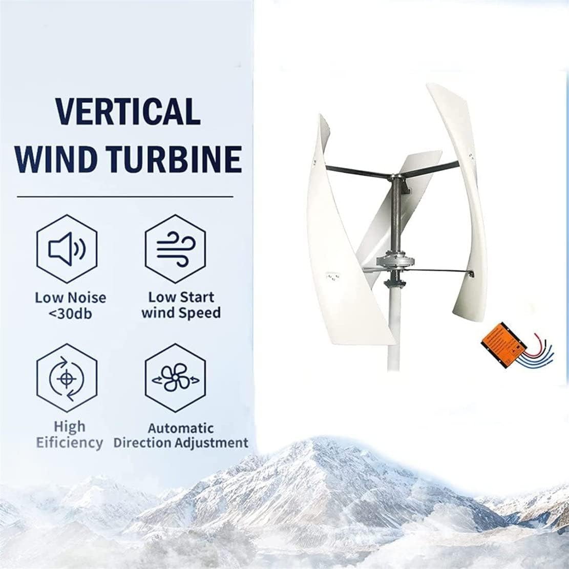 3000W/8000W Wind Turbine Generator 12V/24V/48V Vertical Axis Wind Turbine, Vertical Wind Generator with 3 Blade and Controller, Glass Fiber Blades Wide Application for Cabin,3000W-48V