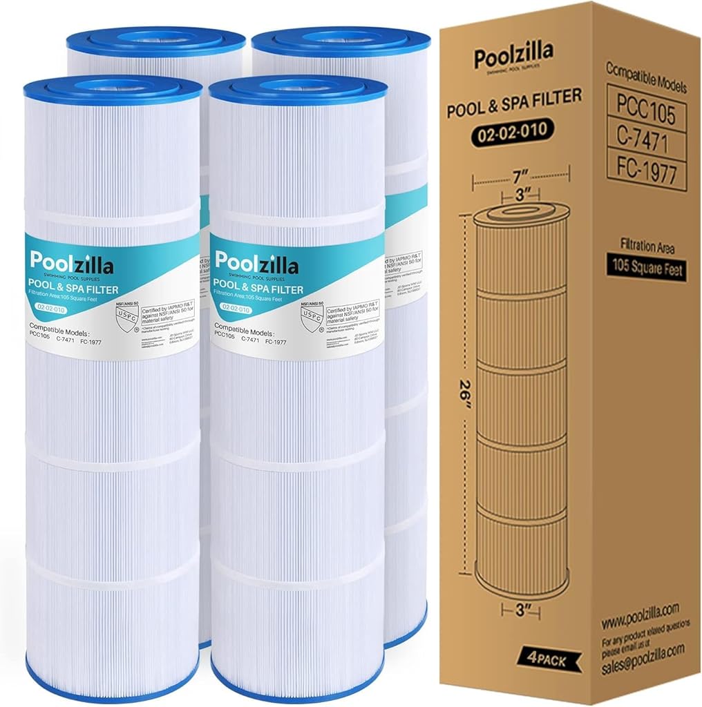 Poolzilla [4 Pack Pool Filter Cartridge Replacement for PCC105, Filbur FC-1977, 570-0425-07, Unicel C-7471, R173576, Pentair CCP420, 178584, 817-0106, 160301 [L x OD: 26