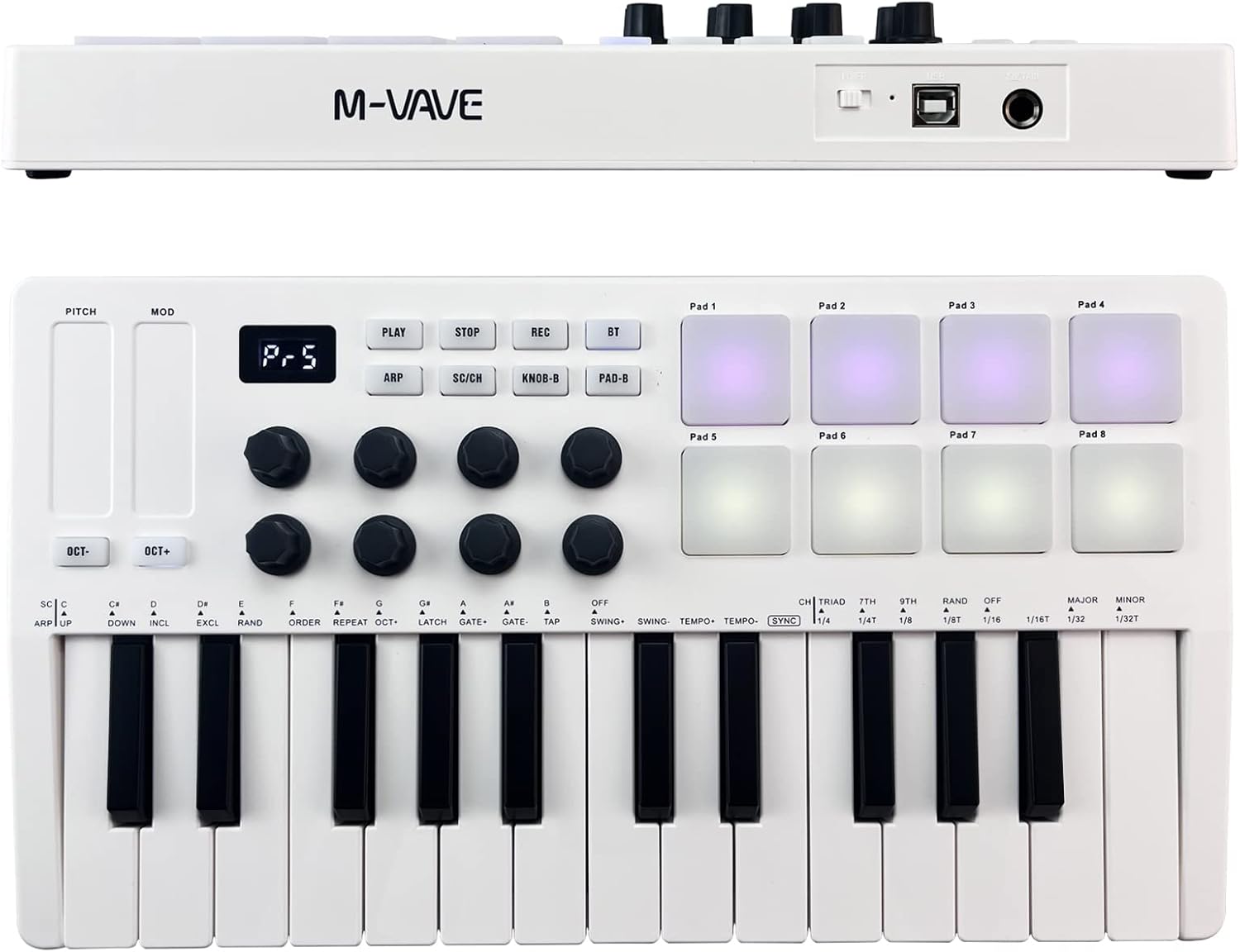 25-Key MIDI Control Keyboard Mini Portable USB Keyboard MIDI Controller with 25 Velocity Sensitive Keys 8 RGB Backlit Pads 8 Knobs