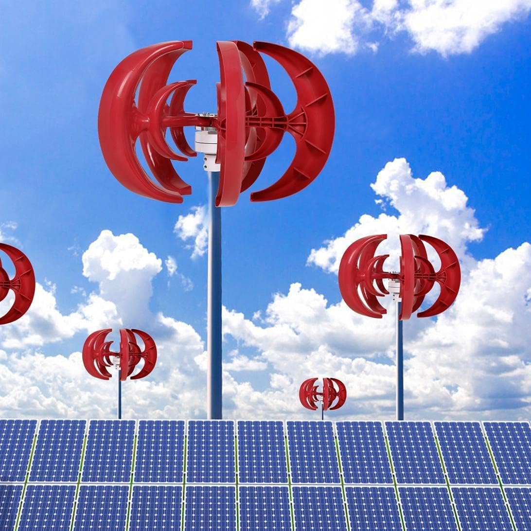 Wind Turbine Generator Kit, 8000W 5 Blade Wind Turbine Lantern Vertical Wind Generator Kit Electricity Producer Equipment (Red)