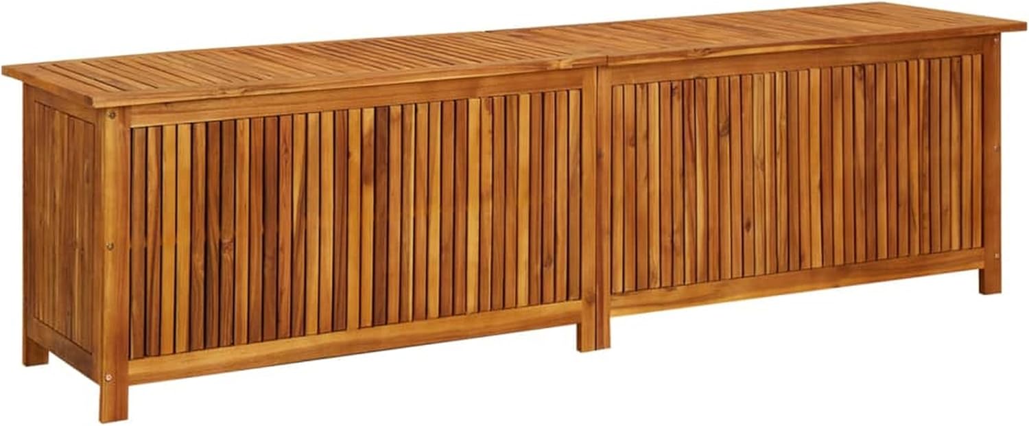 Benjara Misty Outdoor Storage Box, 79 Inch Natural Brown Solid Acacia Wood