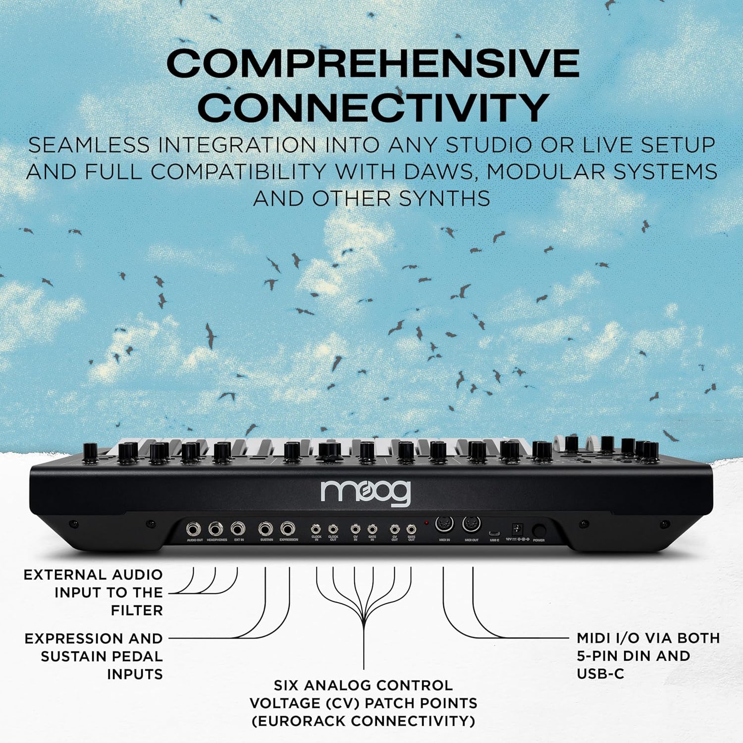 MOOG Messenger - Next-Gen Monophonic Analog Keyboard Synthesizer with 32 Keys, 64-Step Sequencer, 256 Presets and RES BASS Compensation