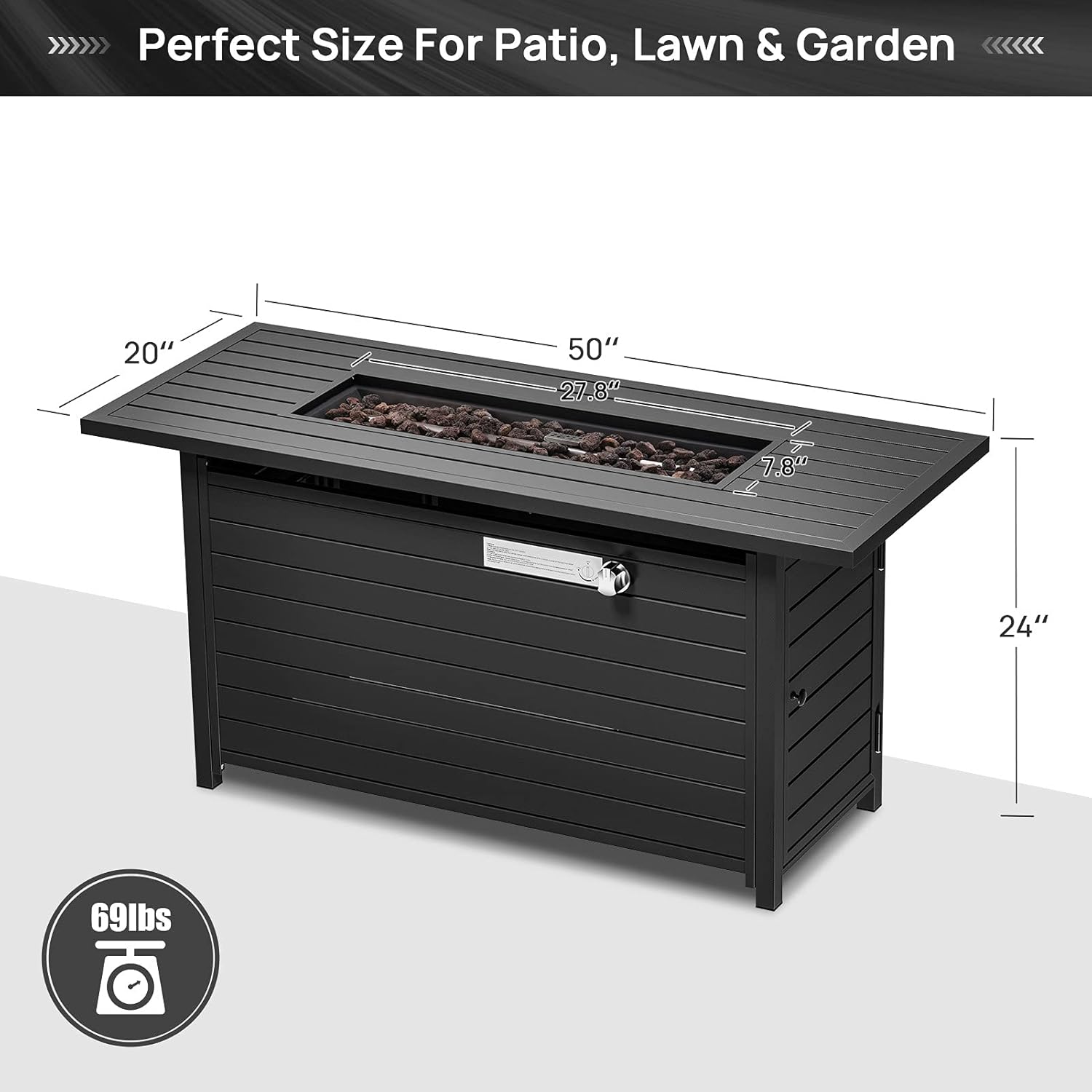 Propane Fire Pit Table, 50 Inches 50000 BTU Auto-Ignition Outdoor Fire Table with External Igniter & ETL Certification, 2 in 1 Fire Pit Table for Outside Patio, Garden, Backyard