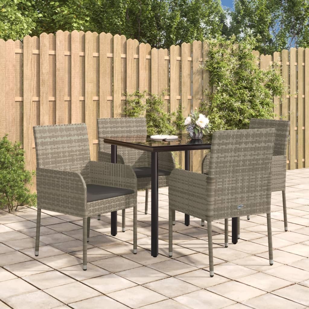 5 Piece Patio Dining Set with Cushions Black and Gray Poly Rattan,Stylish and Durable Patio Dining Set for Versatile Outdoor Living Furniture Sets for Patio, Lawn & Garden