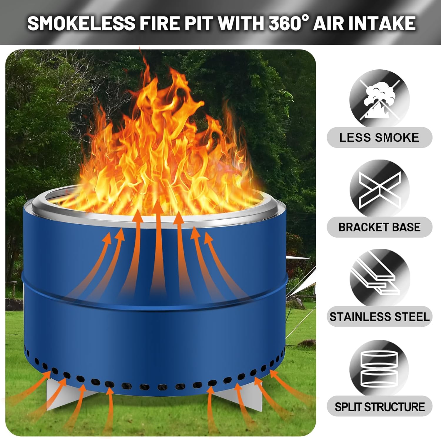 Portable Smokeless Fire Pit - 27 Inch Multi-Functional Camping Fire Bowl with Stand and Carrying Bag, Perfect for Outdoor Gatherings and Activities, Durable Stainless Steel Design