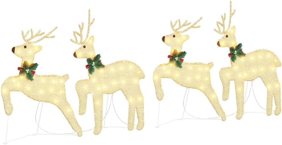 vidaXL LED Reindeers 4 pcs Gold Fabric, ArtDeco Living Room Decor, Sturdy Holiday Lights, Fun Christmas Figurines, IndoorOutdoor Touches, Seasonal Garden Staples