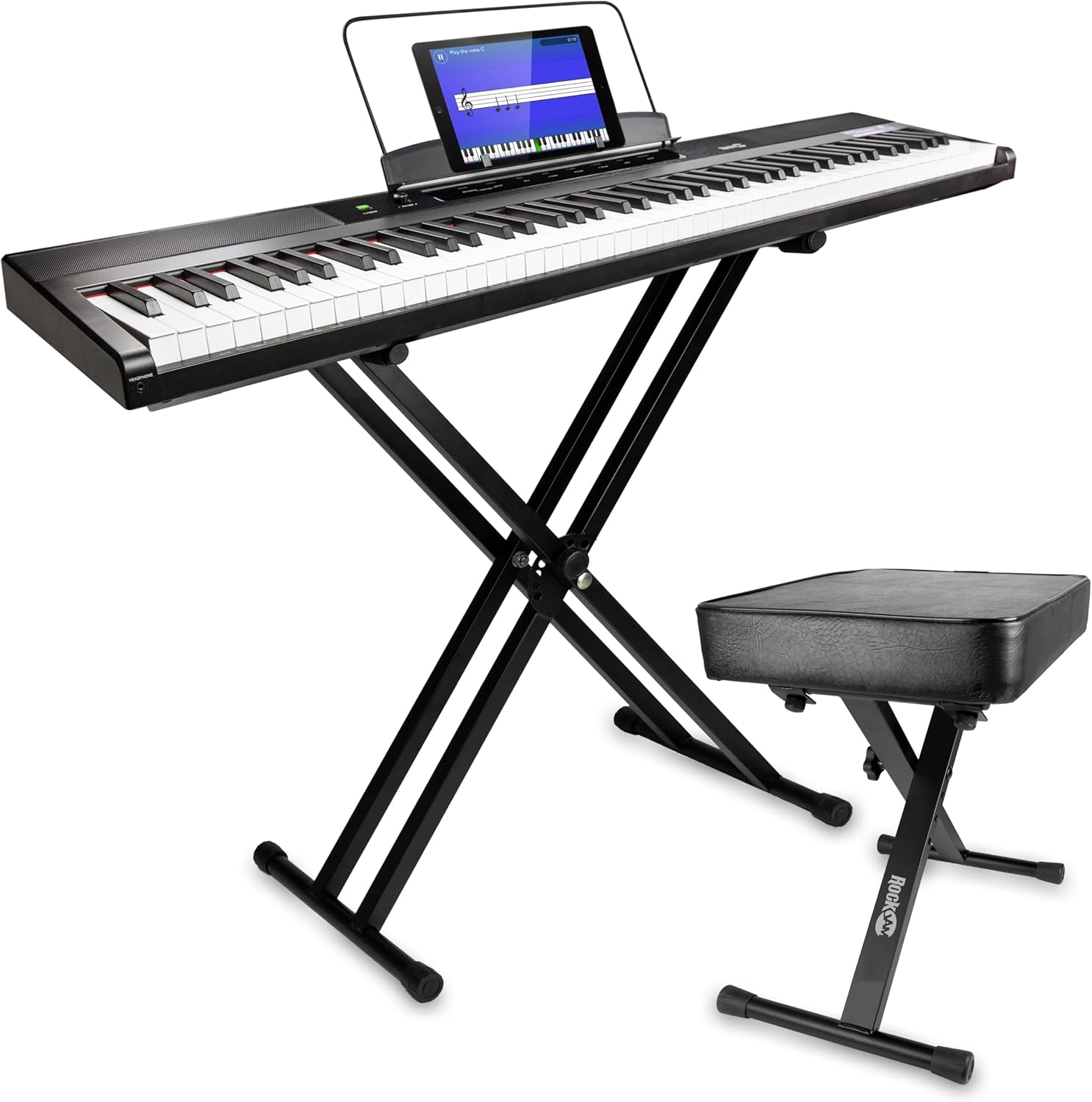88 Key Digital Piano Kit with Semi-Weighted Digital Piano, Keyboard Stand, Keyboard Bench, Keynote Stickers & Lessons.