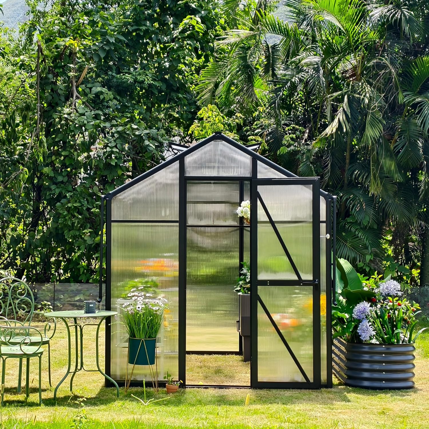 Vego Garden Junior Victorian Greenhouse 6.5 ft – Durable Aluminum Frame with Polycarbonate Panels – All-Season Greenhouse for Backyard or Patio
