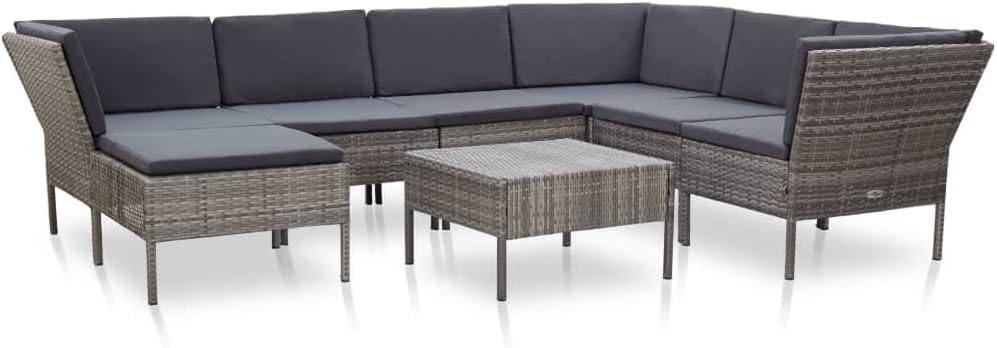 8 Piece Patio Lounge Set with Cushions Poly Rattan Gray,Modular Garden Lounge Set: Comfort and Style for Your Outdoor, Patio Furniture Sets, Outdoor Furniture Sets, Grey