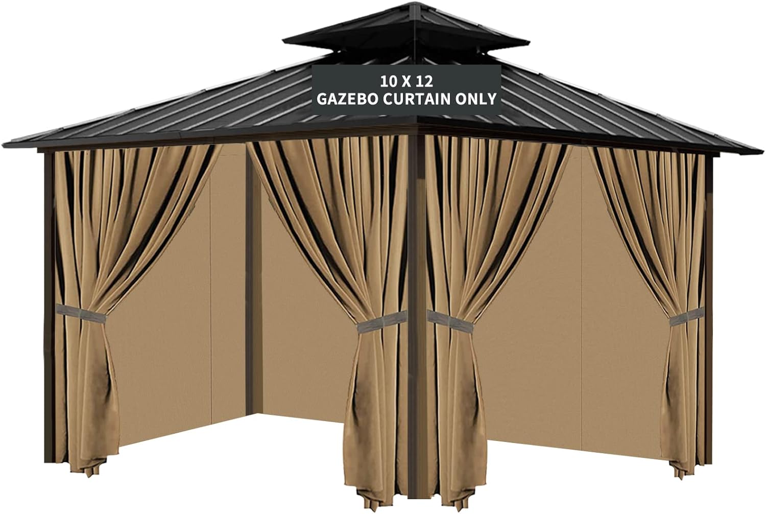 Gazebo Universal Replacement Privacy Curtain, 10'X12' Waterproof Outdoor Sidewall with Zipper for Patio, Garden and Backyard (4-Panels, Brown)