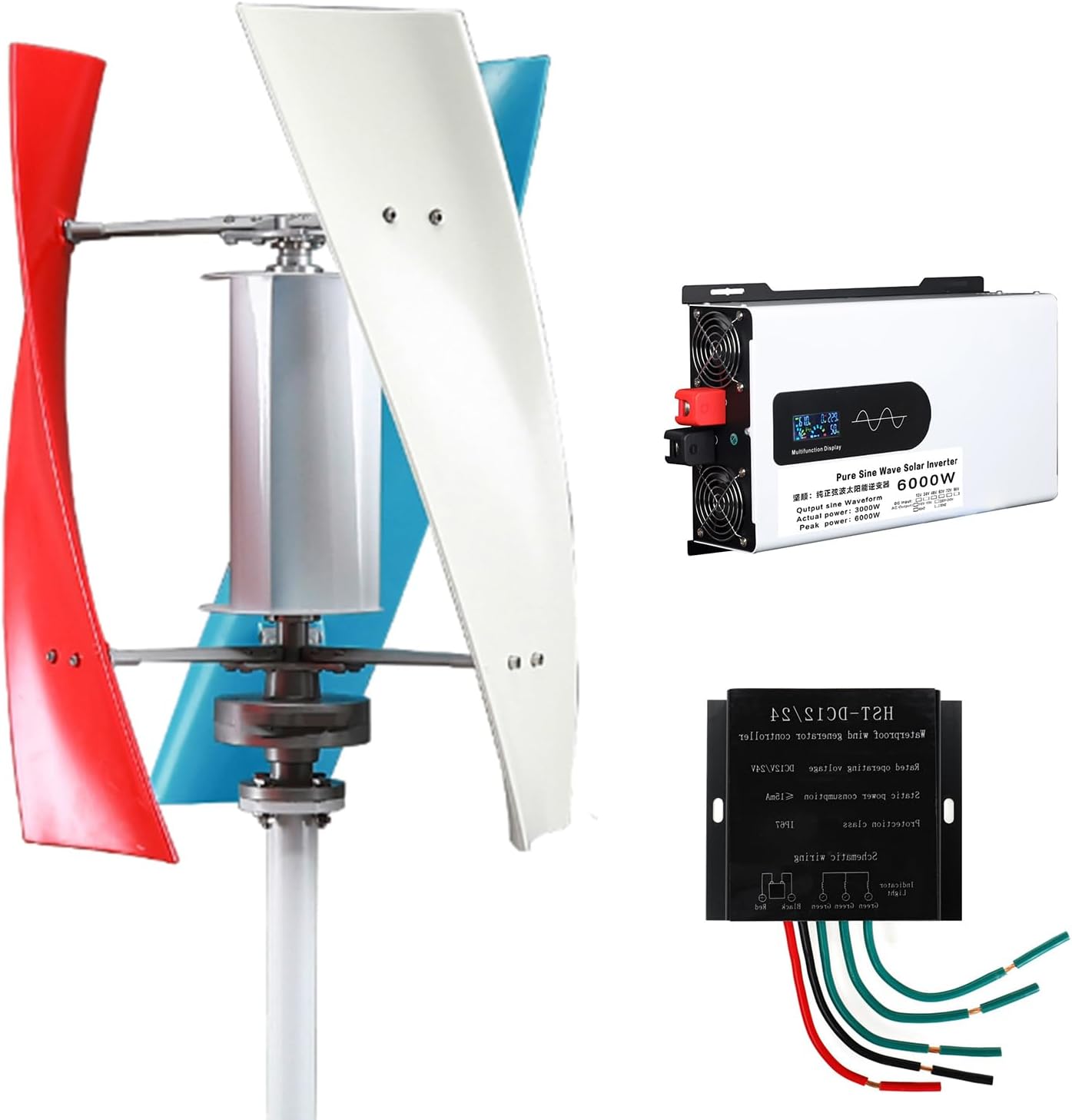 24v, Vertical Wind Turbine Generator, 6000W12V/24V/48V/220V Magnetic Levitation Technology, with Inverter, Ideal for Home & Street Lighting Solutions