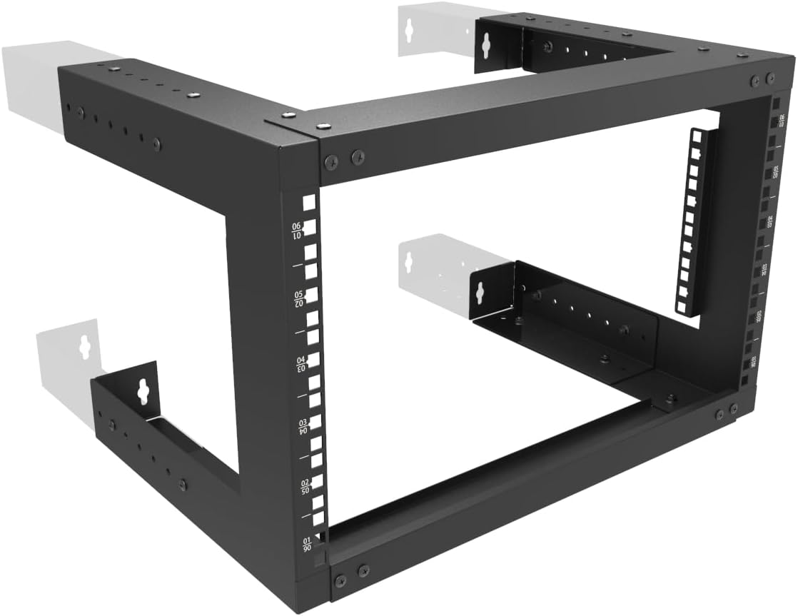 Jingchengmei 6U Wall Mount Open Frame Rack-19 Inch Server Equipment Rack- Adjustable Depth 13-18 Inches 2 Post Open Frame Cabinet- Black (6U13-18InD)