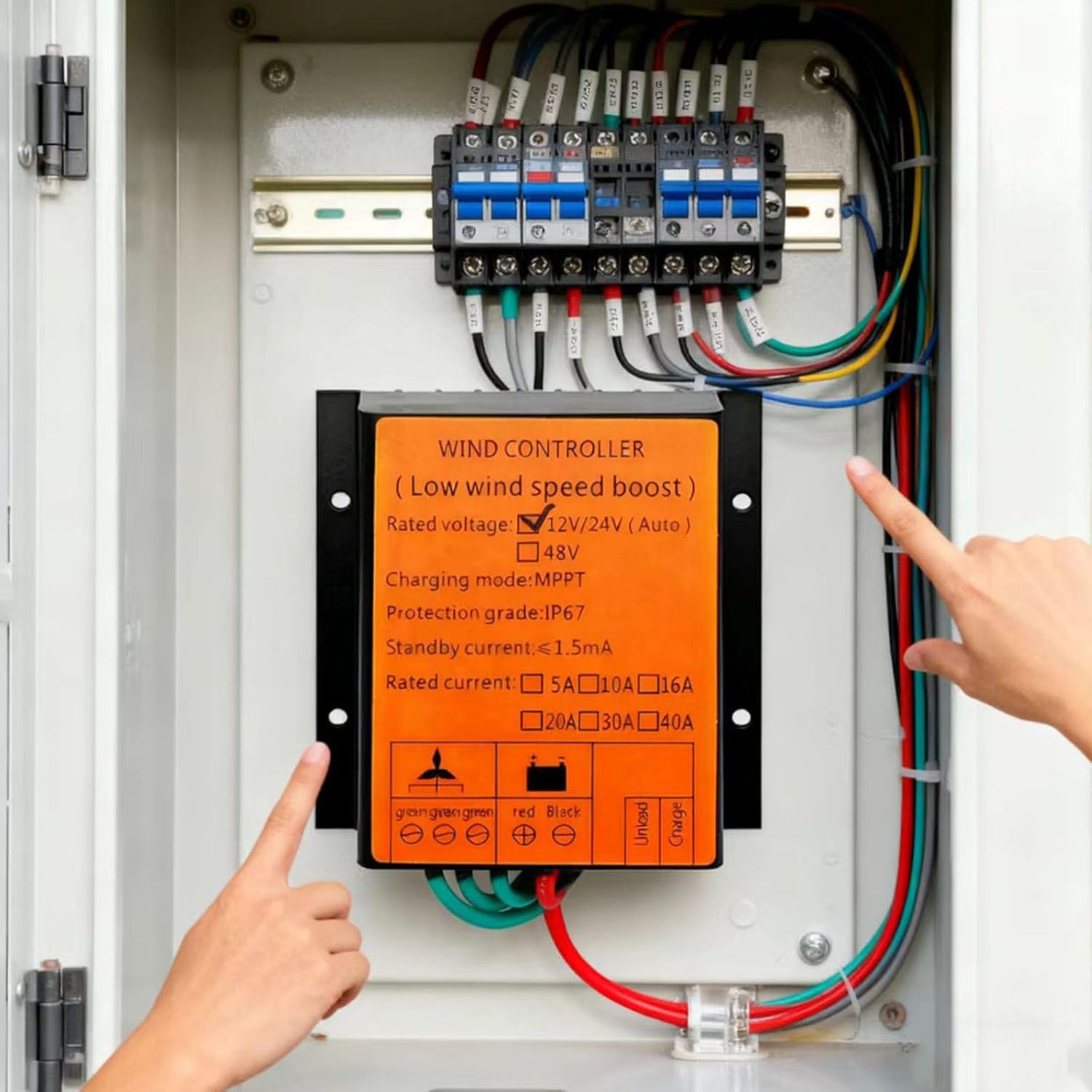 MPPT Wind Turbine Controller, 12V 24V 48V 220V 40A Wind Turbine Generator Controller 300W-1000W Wind Power Regulator with Multi Protections,Yellow,24V