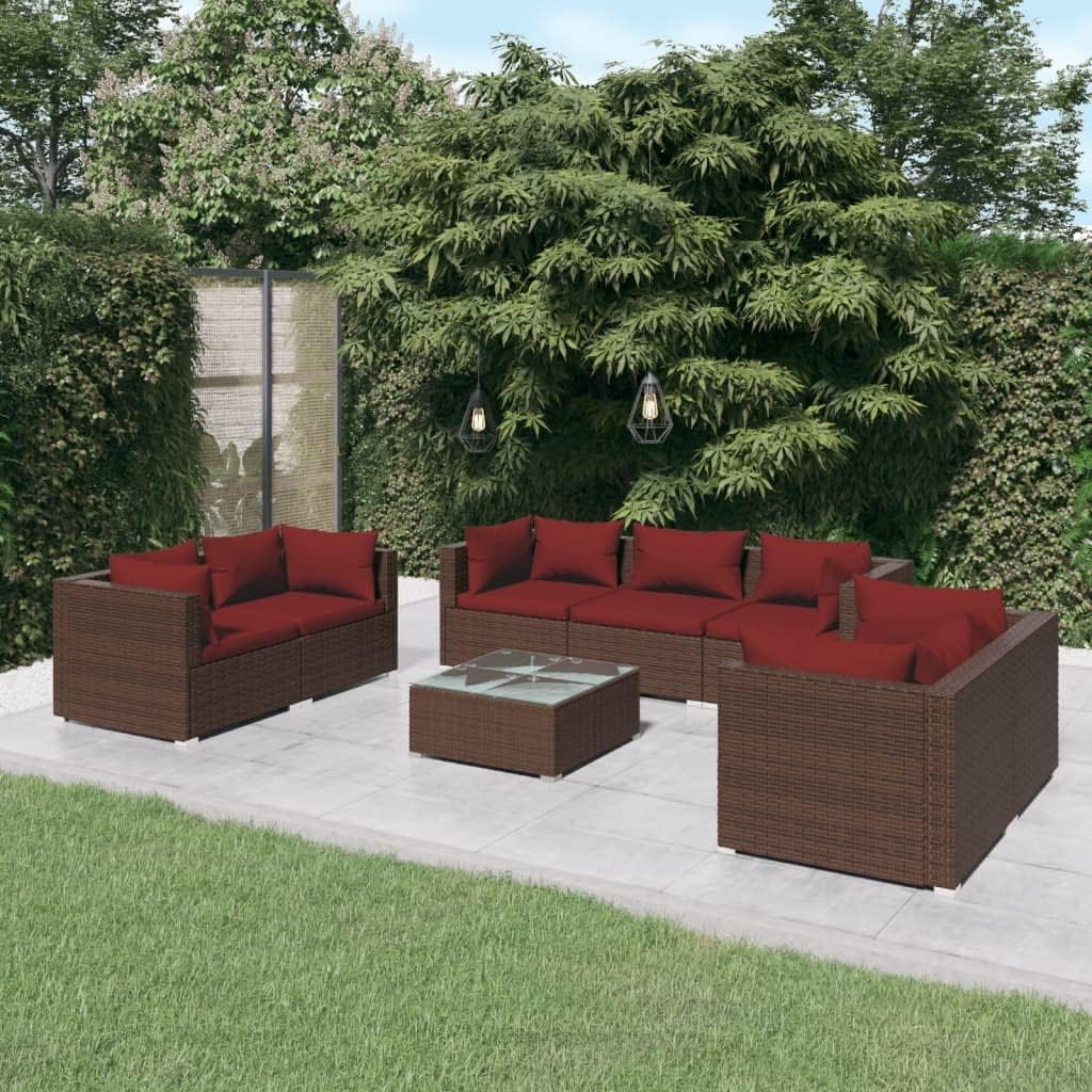 8 Piece Patio Lounge Set with Cushions Poly Rattan Brown,Versatile Patio Lounge Set with Sturdy Steel Frame and WaterResistant PE Rattan for Outdoor Relaxation Patio Furniture Sets, Outdoor Furniture