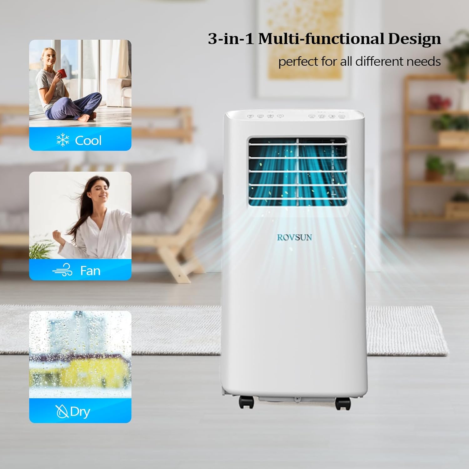 Bonnlo Smart 9,000 BTU Portable Air Conditioner with Remote & APP Function, 3-in-1 Coolor, Dehumidifier, Fan for Rooms up to 350 Sq.Ft., Floor AC Unit with Timer, Rolling Wheels & Installation Kit