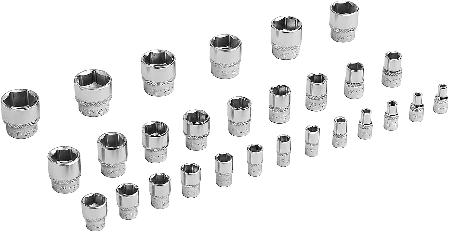 Jetech 75PCS Metric Socket Set, Includes 1/4 Inch and 3/8 Inch Drive Standard/Deep Sockets, Quick-Release Softgrip Ratchet, Bits, Extensions and Adapter, Universal Joint and Other Accessories