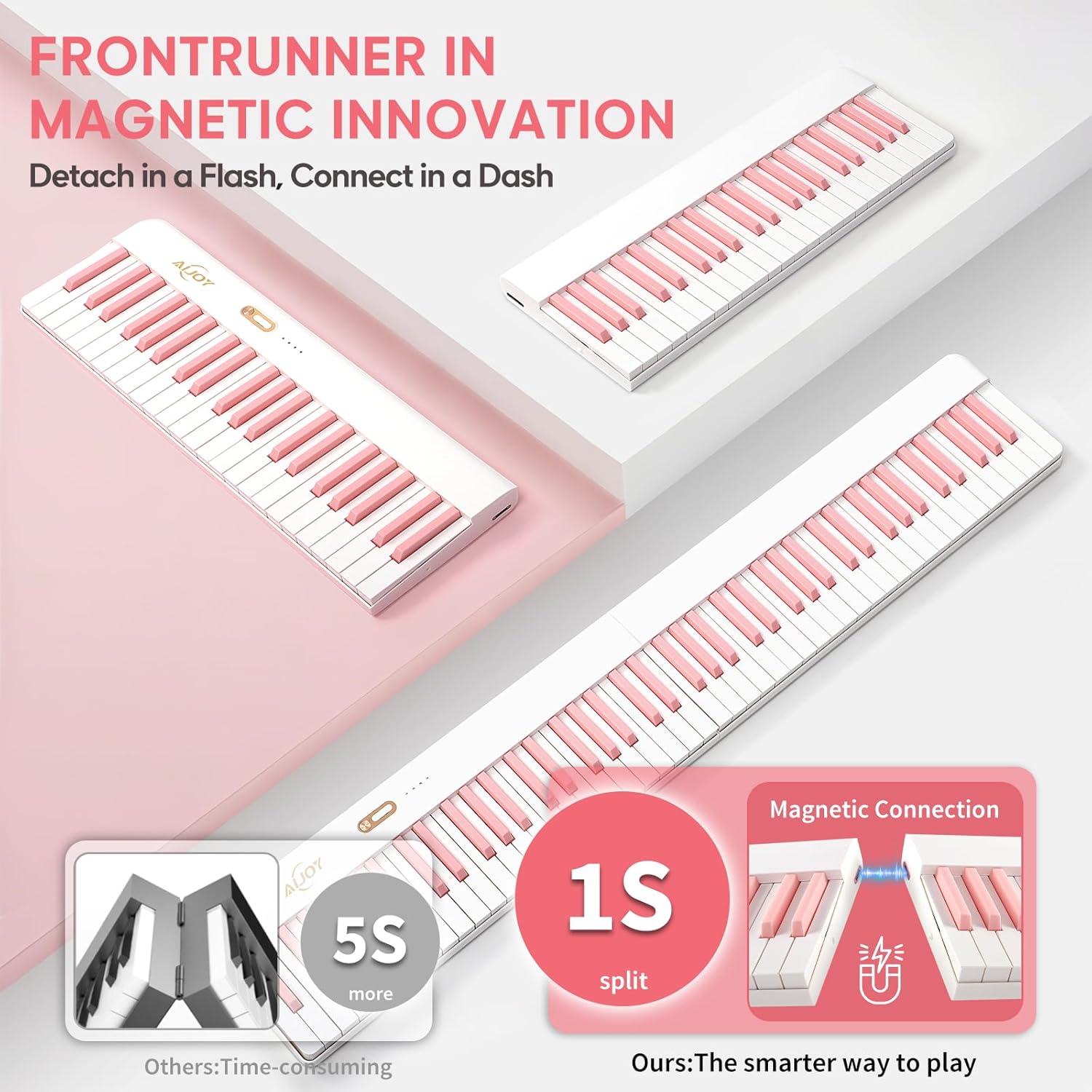 AiJoy 88 Key Split Keyboard Piano with Velocity Sensitive Keys– Magnetic Detachable, Portable & Ultralight, Full-size Travel Piano, USB-MIDI, Carry Case, Birthday Gift for Beginner (ASP-10M)