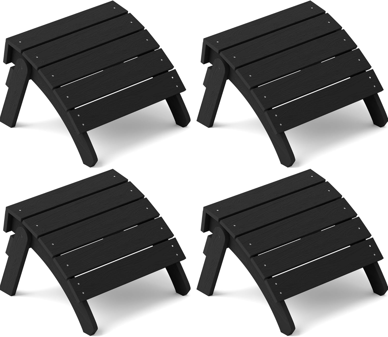 YEFU Adirondack Ottoman Set of 4, Adirondack Foot Rest, Patio Foot Rest, Folding Adirondack Footstool, Weather Resistant for Adirondack Chair, Widely Used for Outdoor, Porch, Backyard, Fire Pits-Black
