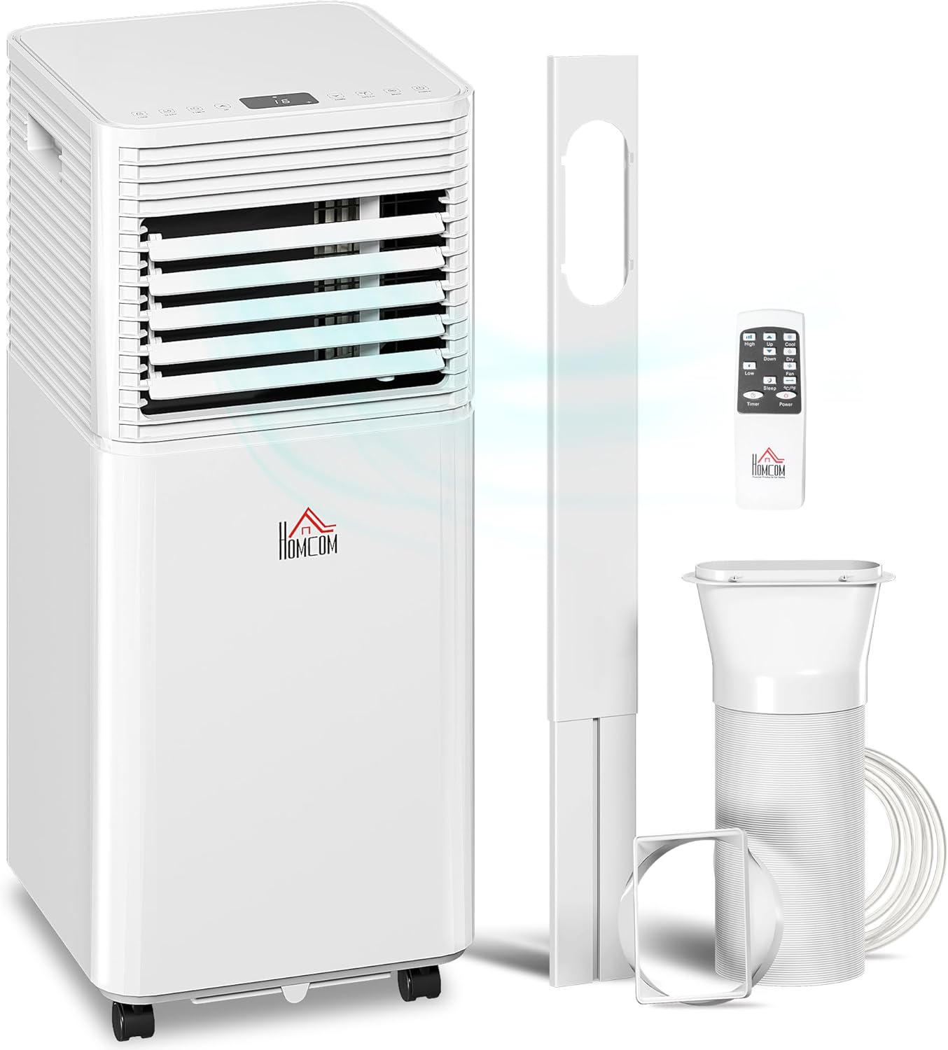 HOMCOM 10000 BTU Mobile Portable Air Conditioner for Rooms Up to 441 Sq.Ft., 3-in-1 AC Unit with Dehumidifier, Cooling Fan, Remote, 24H Timer, LED Display, Window Installation Kit, White