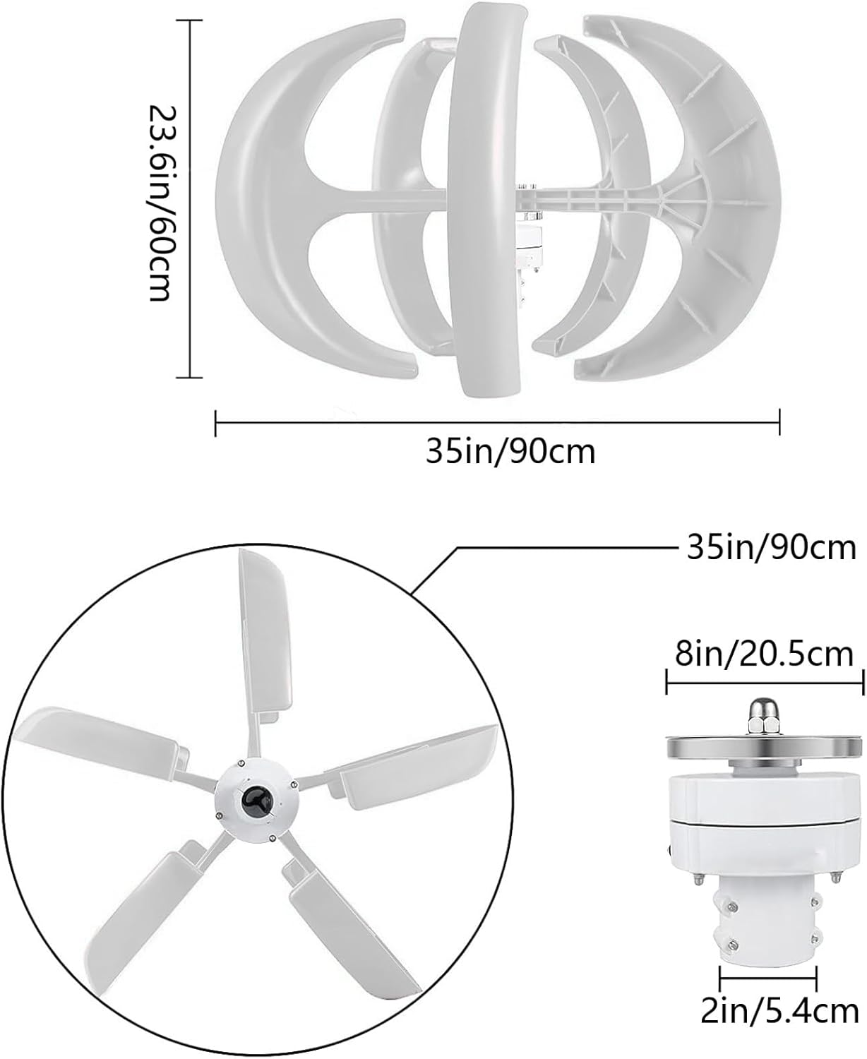 13000W 5-Blade Vertical Wind Turbine Generator Kit - 12V/24V/48V/72V/110V/220V AC Output, Permanent Magnet with Controller - High-Efficiency Renewable Energy Solution, White