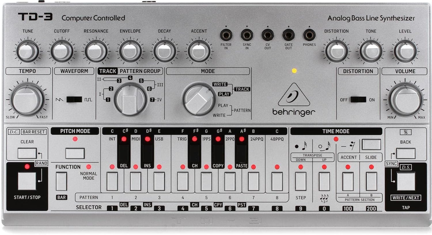 Behringer TD-3-SR Analog Bass Line Synthesizer with VCO, VCF, 16-Step Sequencer, Distortion Effects and 16-Voice Poly Chain