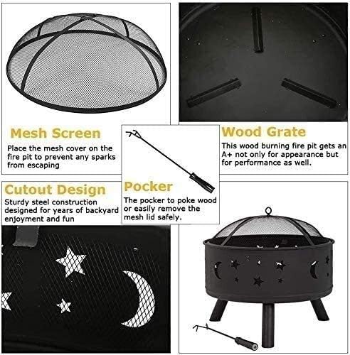 Fire Pits Outdoor Wood Burning Outdoor Fire Pit Bowl, 24 Inches Diameter Wood Burning Steel Fire Patio & Backyard Firepit for Outside with BBQ Grills with Cover BBQ Cooking for Outside
