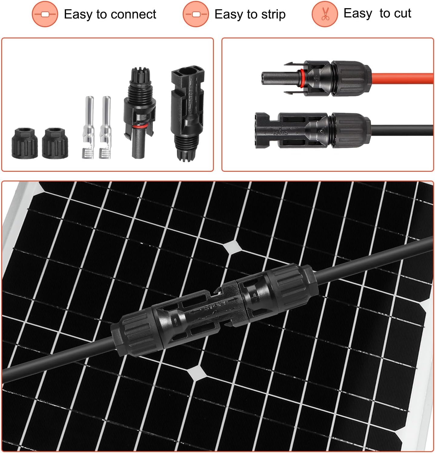 MECCANIXITY Solar Panel Wire 328ft 10AWG 6mm2 Solar Cable Extension Tinned Copper Wire Red for RV Boat Marine Solar Panel