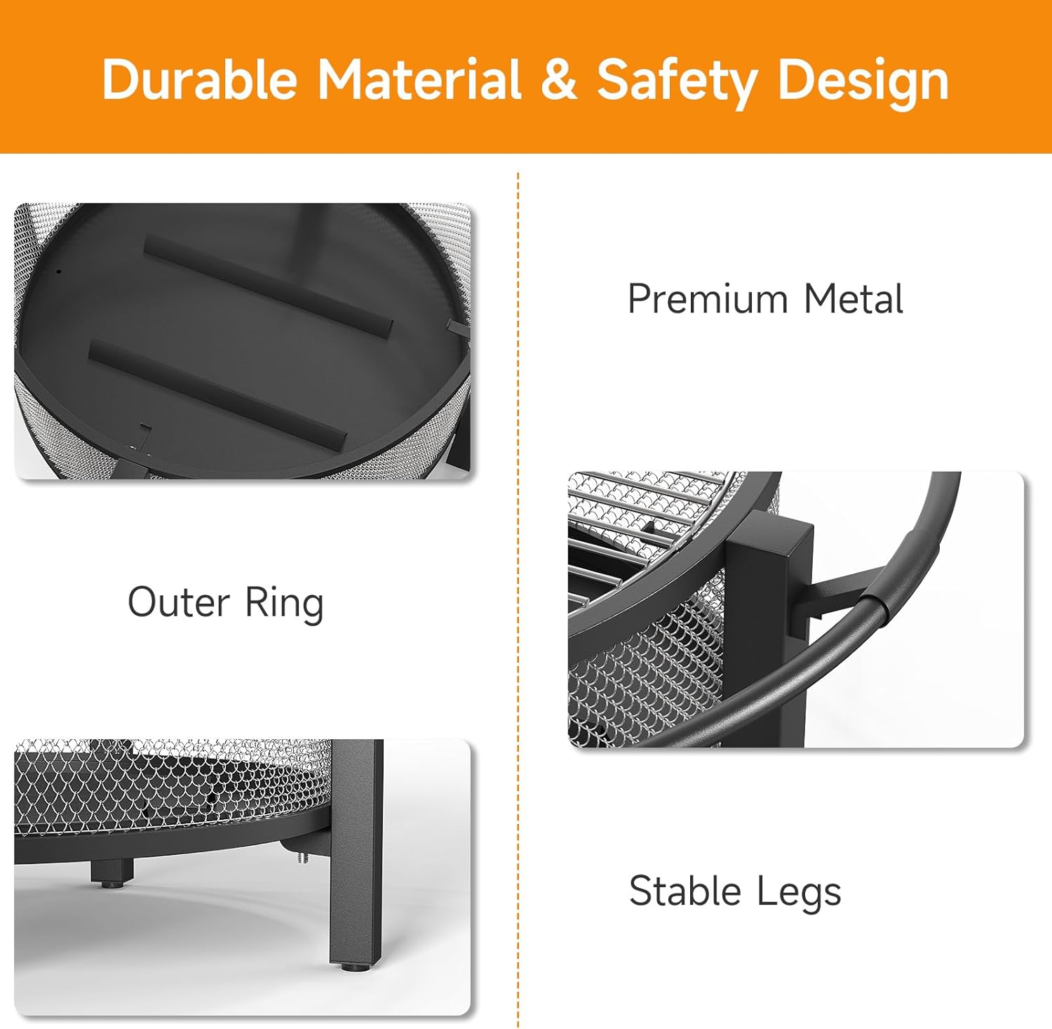 ONBRILL 2-in-1 36 Inch Fire Pit with Cooking Grill, Outdoor Wood Burning Firepit with Poker for BBQ, Bonfire, Picnic, Party, Round Metal Fire Pit for Outside, Backyard, Patio