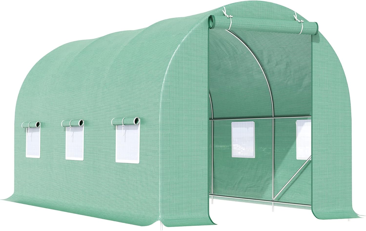 15' x 6' x 7' Walk-in Tunnel Greenhouse Garden Plant Growing House with Door and Ventilation Window, Green